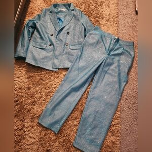 Gritty Soul Shimmering Glitter Blue Formal Wear Suit Set